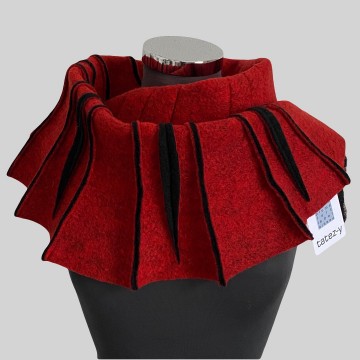 SHAWLKRAAG WOLVILT zwart-rood