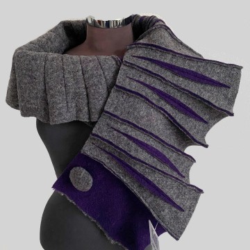 SHAWLKRAAG WOLVILT grijs-paars