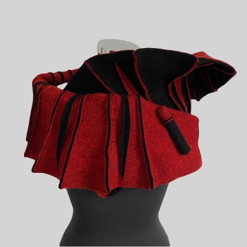 SHAWLKRAAG WOLVILT zwart-rood