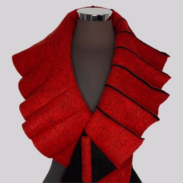 SHAWLKRAAG WOLVILT zwart-rood UNI