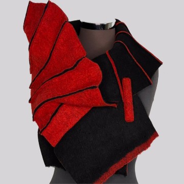 SHAWLKRAAG WOLVILT zwart-rood UNI