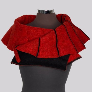 SHAWLKRAAG WOLVILT zwart-rood UNI