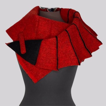 SHAWLKRAAG WOLVILT zwart-rood UNI