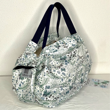 VOUWTAS origami (wit-blauwgroene bloemen)